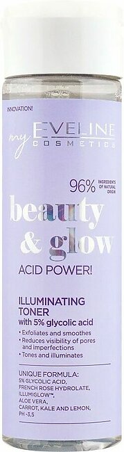Eveline Beauty & Glow Acid Power! With 5% Glycolic Acid Illuminating Toner, 200ml
