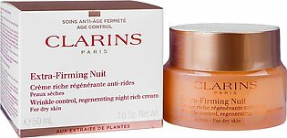 Clarins Extra-Firming Nuit Wrinkle Control, Regenerating Night Rich Cream, Dry Skin, 50ml