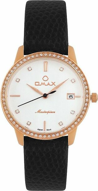 Omax Women's Masterpiece Rose Gold Round Dial With Black Strap Analog Watch, ML03R33I
