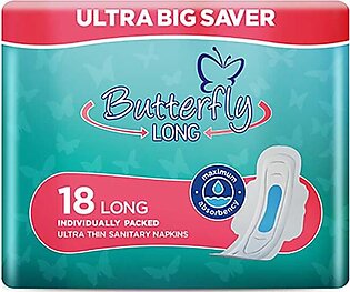 Butterfly Long Ultra Napkins, Large Size, Big Saver, 18-Pack