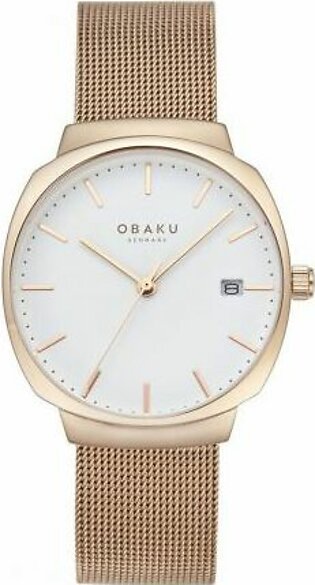 Obaku Women's White Round Dial With Rose Gold Bracelet Analog Watch, V273LDVWMV