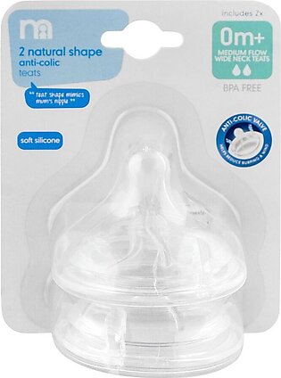 Mothercare 2 Natural Shape Anti-Colic Teats Medium 0m+ 2-Pack, MG528