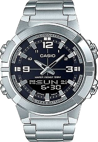 Casio Illuminator Men's Chrome Round Dial & Bracelet Chronograph Watch, AMW-870D-1AVDF