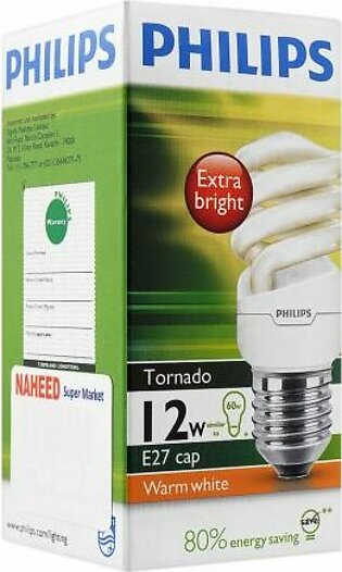 Philips Tornado Energy Saver Bulb, 12W E27 Cap, Warm White