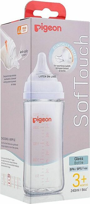 Pigeon Soft Touch WN Glass Feeding Bottle, 240ml, A79437