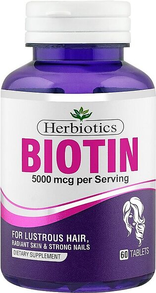 Herbiotics Biotin 5000mcg Lustrous Hair Radiant Skin & Strong Nails Dietary Supplement 60-Pack