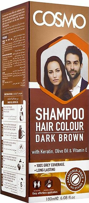 Cosmo Shampoo Hair Color, Dark Brown, 180ml