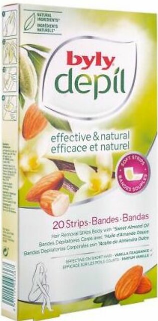 Byly Depil Effective & Natural Sweet Almond Oil Removal Body Wax Strips, 20-Pack