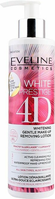 Eveline 48H White Prestige 4D 3-In-1 Whitening Gentle Make-Up Removing Lotion, All Skin Types, 245ml