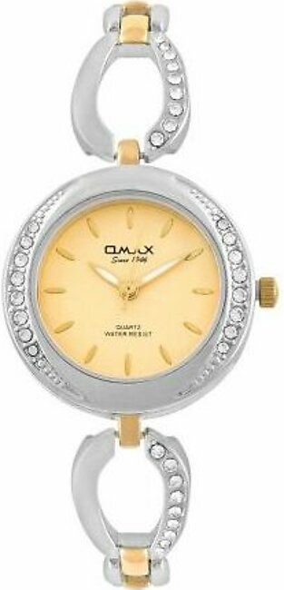 Omax Women's Golden Designed Background With Designed Chain Watch, JES932N001