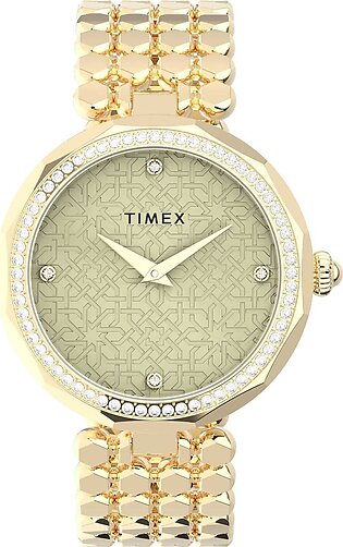 Timex Women's Designed Gold Round Dial & Bracelet Analog Watch, TW2V02500