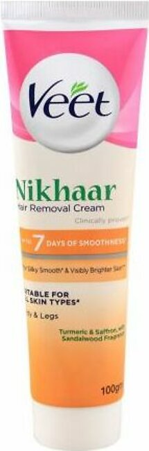 Veet Nikhaar Hair Removal Cream, Half Arms, Turmeric & Saffron, All Skin Types, 100g