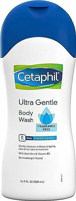 Cetaphil Ultra Gentle Fragrance Free Body Wash, Sensitive & Dry Skin, 500ml