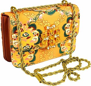 Clutch With Golden Chain, Floral Brown, TR908