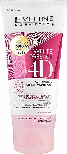 Eveline 48H White Prestige 4D 3-In-1 Whitening Facial Wash Gel, All Skin Types, 200ml