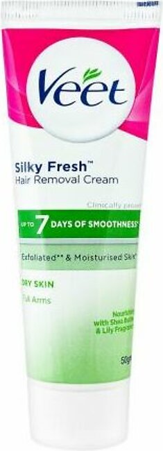 Veet Silky Fresh Shea Butter & Lily Hair Removal Cream, Full Arms, Dry Skin, 50g