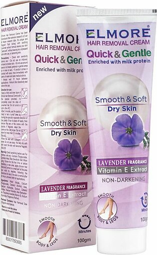 Elmore Quick & Gentle Soft & Smooth Lavender Fragrance Dry Skin Hair Removal Cream, 100g