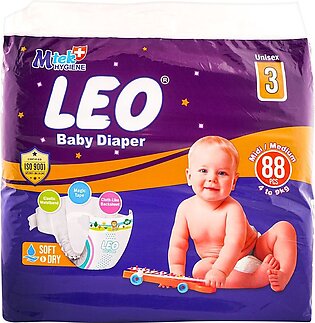 Leo Soft & Dry Baby Diaper No. 3, Midi/Medium, 4 To 9 KG, 88-Pack