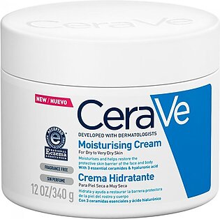 CeraVe Fragrance Free Moisturising Cream, Dry To Very Dry Skin, 340g