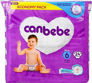 Canbebe Diapers Economy Pack, Extra Large No. 6, 16+ KG, 24-Pack