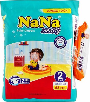 Nana Smarty Baby Diapers, No. 02 Small, 3-6 KG, 68-Pack