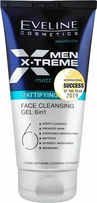 Eveline Men 6-In-1 Xtreme Matt Mattifying Face Cleansing Gel, 150ml