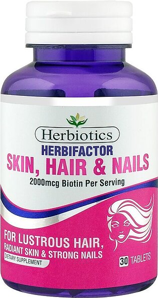 Herbiotics Herbifactor 2000mcg Biotin, For Lustrous Hair, Radiant Skin & Strong Nails, Dietary Supplement, 30-Pack