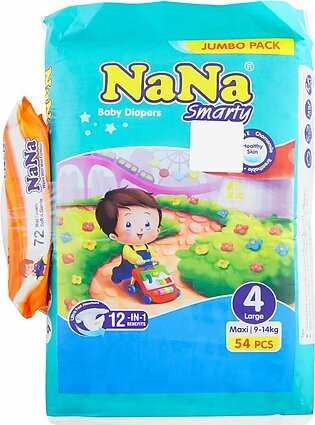 Nana Smarty Baby Diapers Maxi, No. 4, Large, 9-14 KG, 54-Pack