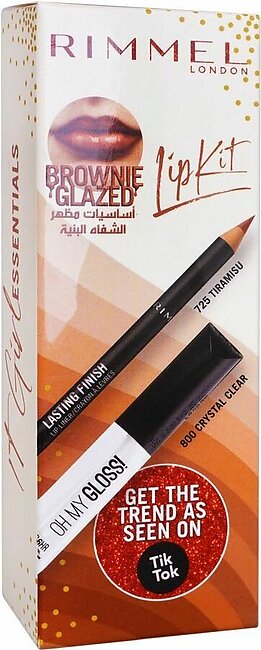 Rimmel London It Girl Essential, Lasting Finish Lip Liner 725 Tiramisu + Oh My Gloss Lip Gloss 800 Crystal Clear, Lip Kit, Offer Pack