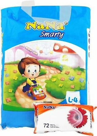 Nana Smarty Baby Diapers, Large, No. 4, 9-14kg, 60-Pack
