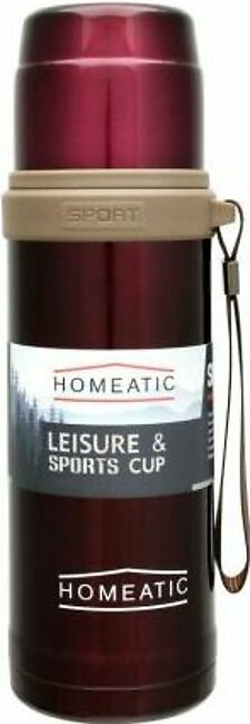 Homeatic Steel Sports Water Bottle, Maroon, 600ml, KD-596