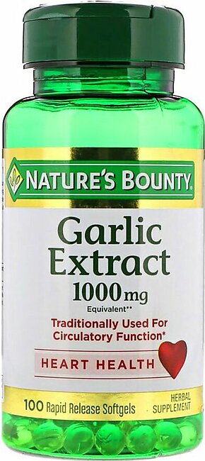 Nature's Bounty Garlic Extract 1000mg, 100 Softgels, Herbal Supplement