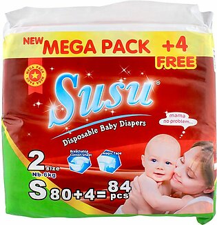 Susu Disposable Baby Diapers, No. 2, Small, Newborn to 6 KG, 84-pack
