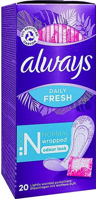 Always Daily Fresh Normal Wrapped Odour Lock Panty Liners, 20-Pack