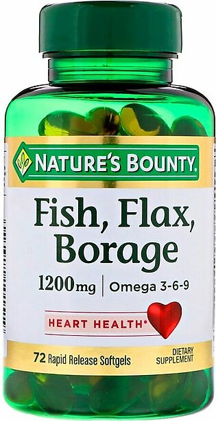 Nature's Bounty Fish, Flax & Borage, 1200mg, 72 Softgels, Dietary Supplement