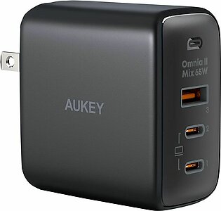 Aukey Omnia II Mix 65W 3-Port PD Wall Charger, Black, PA-B6T