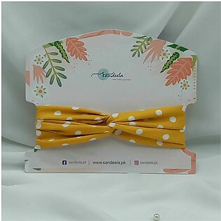 Sandeela Cotton/Linen Crisscross Headband, Yellow With White Polka Dots, M13-01-1025