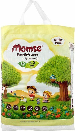 Momse Baby Diapers, M-3 Midi, 6-11 KG, 60-Pack