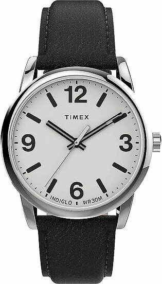 Timex Men's Chrome Round Dial With White Background & Textured Black Strap Analog Watch, TW2U71700