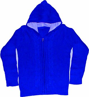 IXAMPLE Boys Blue Cable-knit Zipper Hoody, Blue, IXWBHJ 140511