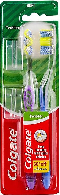 Colgate Twister Deep Cleaning Soft Toothbrush, Soft, 2-Pack