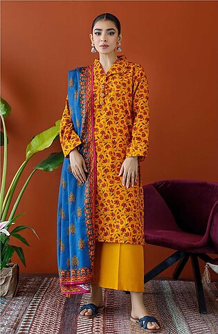 Orient Textile Unstitched 3 Piece Printed Khaddar Shirt, Khaddar Pant & Khaddar Dupatta, Yellow, 57747