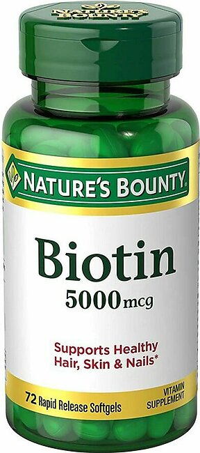Nature's Bounty Biotin 5000 Mcg, 72 Softgels, Vitamin Supplement