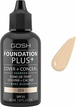 Gosh Foundation Plus, Cover + Conceal, SPF 15, 004 Natural, 30ml