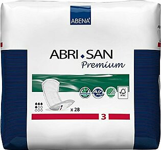 Abena Abri San Premium Shaped Adult Incontinence Pads, No. 3, 4x13 Inches, 28-Pack