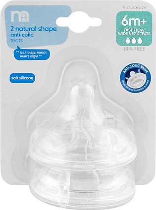Mothercare 2 Natural Shape Anti-Colic Teats Fast Flow 6m+ 2-Pack, MG529