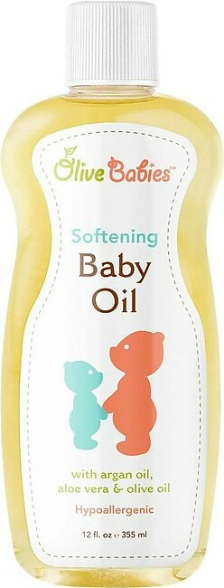 Olive Babies Softening Baby Oil, With Argan Oil, Aloe Vera & Olive Oil, Hypoallergenic, 355ml
