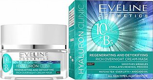 Eveline Hyaluronic Clinic Regenerating And Detoxifying Rich Overnight Cream Mask, For All Skin Types Including Sensitive, 50ml