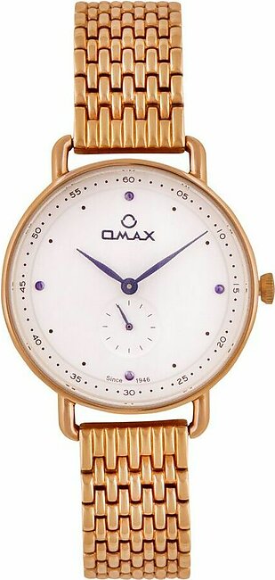 Omax Women's Rose Gold Round Dial With White Background & Golden Bracelet Analog Watch, S0193