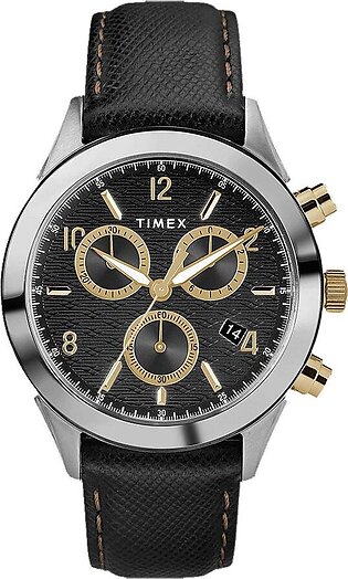 Timex Men's Black Round Dial With Textured Black Strap Chronograph Watch, TW2R90700